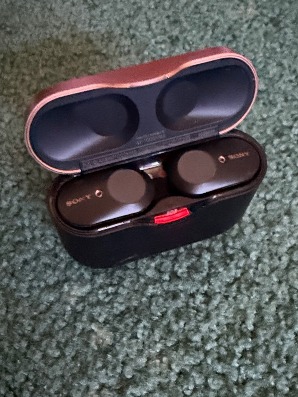 Sony Black True Wireless Earbuds with Red Accent Charging Latch